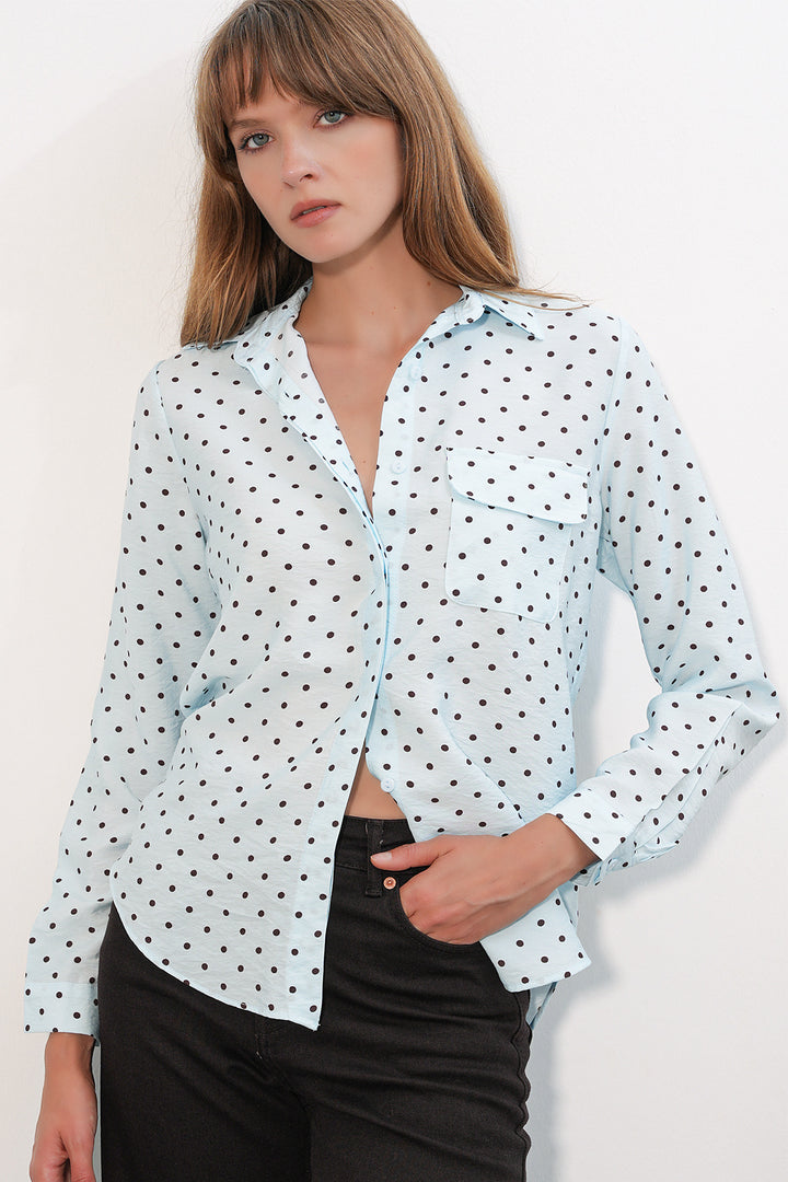 Bigdart Chemise oversize à pois et une poche 20399 pour femme - Bleu