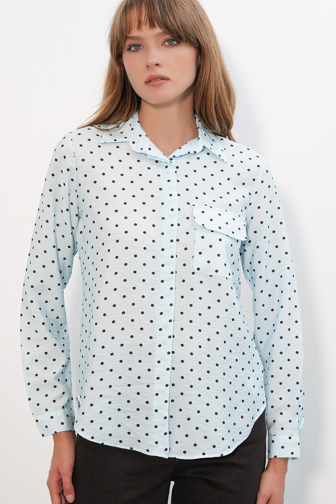 Bigdart Chemise oversize à pois et une poche 20399 pour femme - Bleu