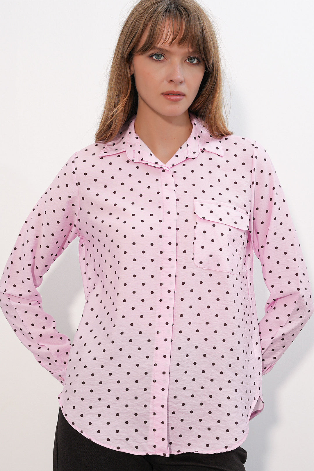 Bigdart Chemise oversize à pois et une poche 20399 pour femme - Rose