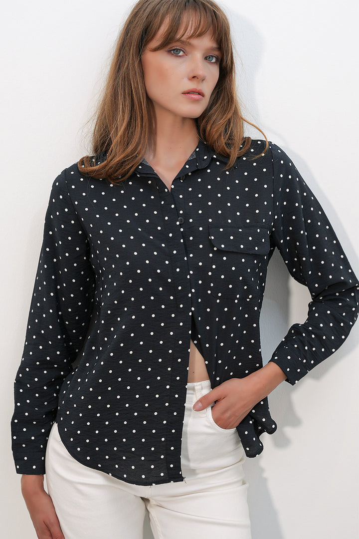 Bigdart Chemise oversize à pois et une poche 20399 pour femme - Noir
