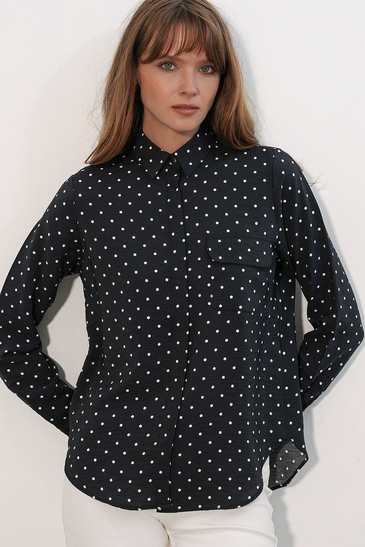 Bigdart Chemise oversize à pois et une poche 20399 pour femme - Noir