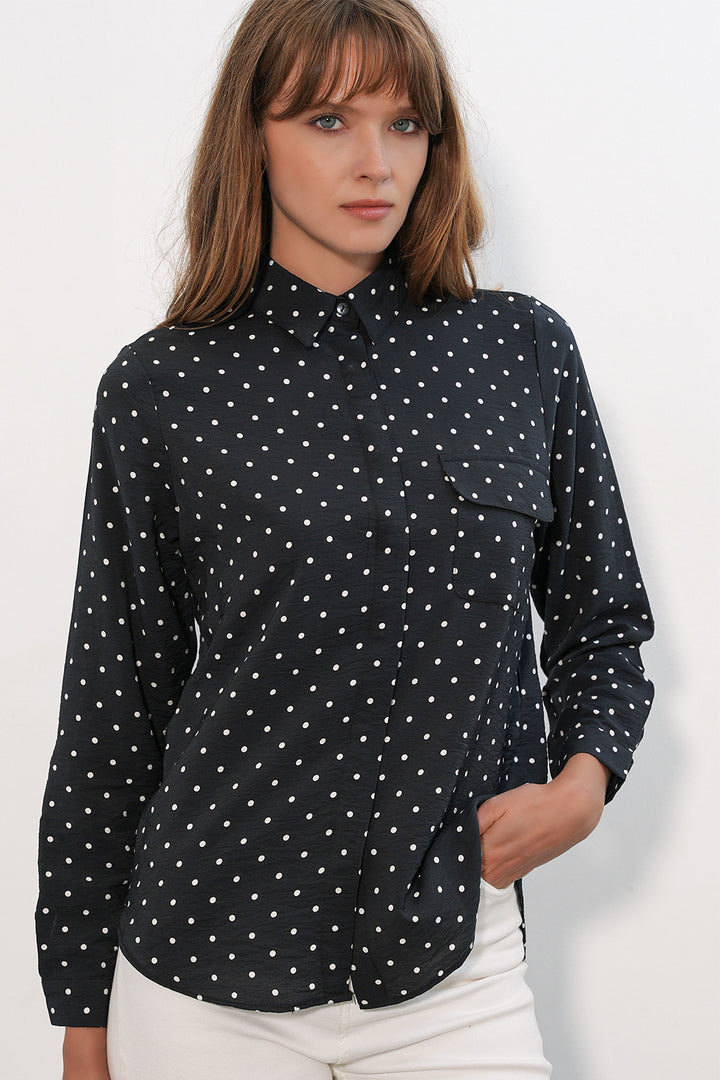 Bigdart Chemise oversize à pois et une poche 20399 pour femme - Noir