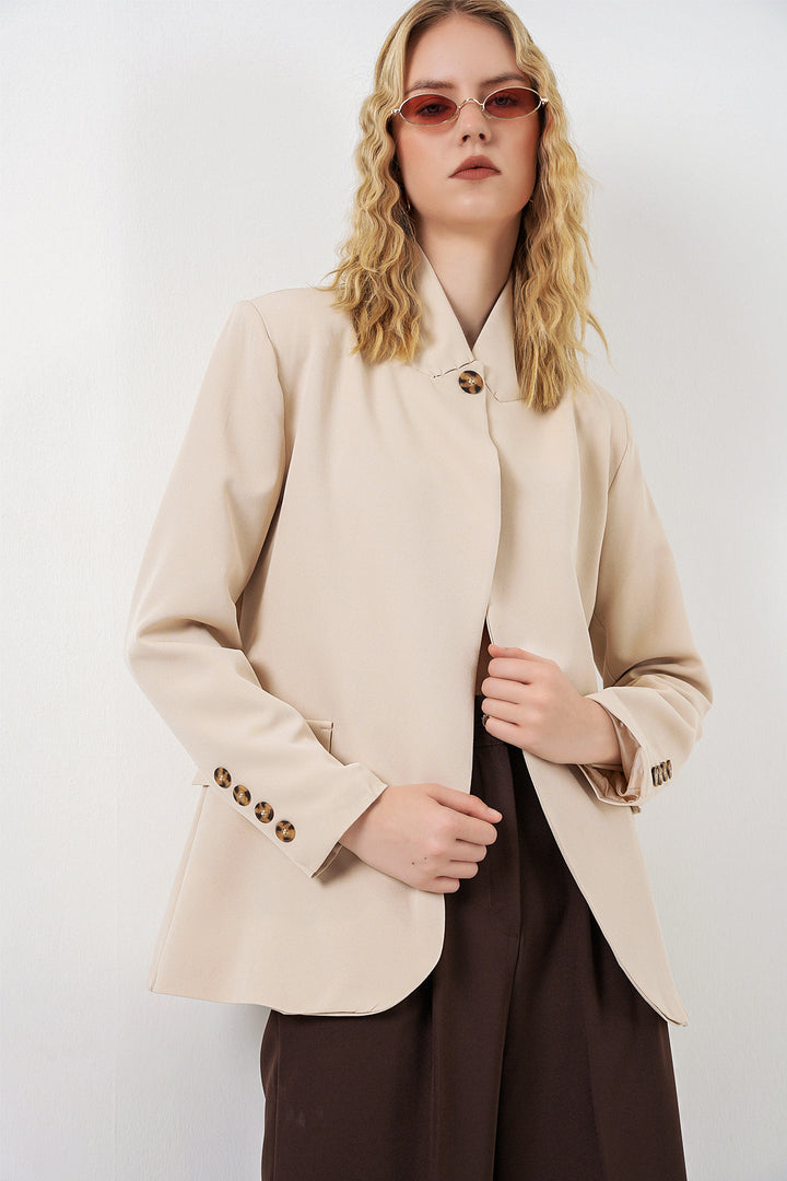 Bigdart Veste blazer oversize à bouton unique pour femme 0749 - Beige