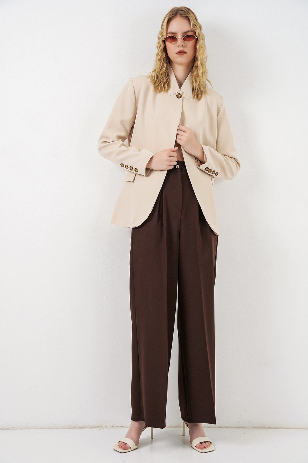 Bigdart Veste blazer oversize à bouton unique pour femme 0749 - Beige