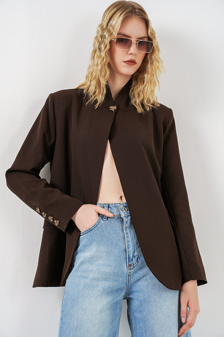 Bigdart Veste blazer oversize à bouton unique pour femme 0749 - Marron