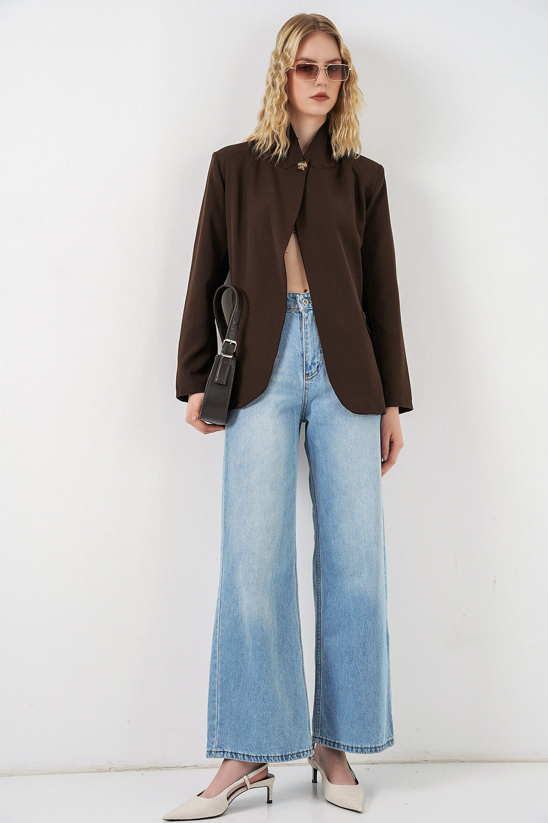 Bigdart Veste blazer oversize à bouton unique pour femme 0749 - Marron