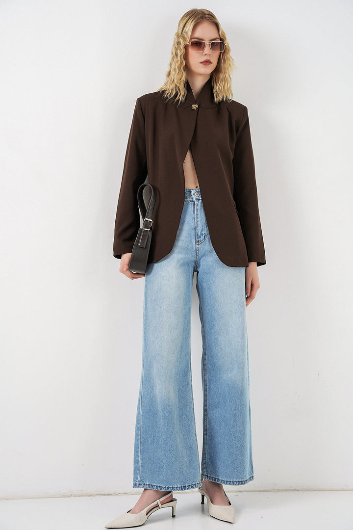 Bigdart Veste blazer oversize à bouton unique pour femme 0749 - Marron