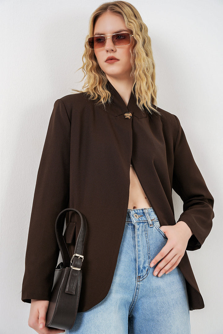Bigdart Veste blazer oversize à bouton unique pour femme 0749 - Marron