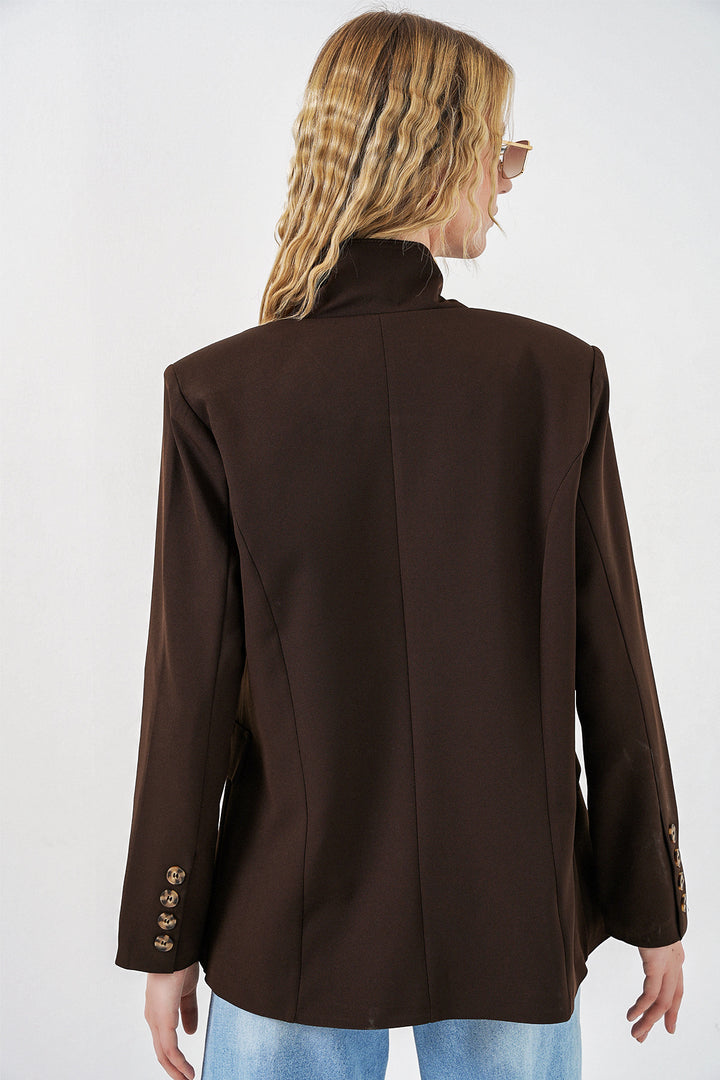 Bigdart Veste blazer oversize à bouton unique pour femme 0749 - Marron
