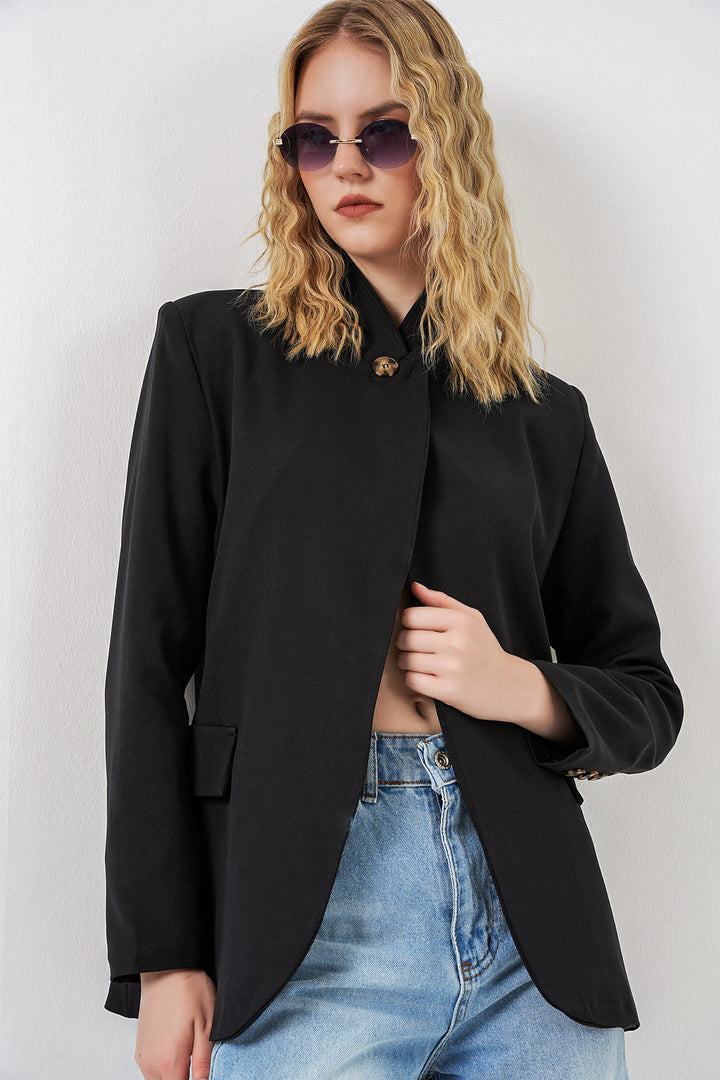 Bigdart Veste blazer oversize à bouton unique pour femme 0749 - Noir