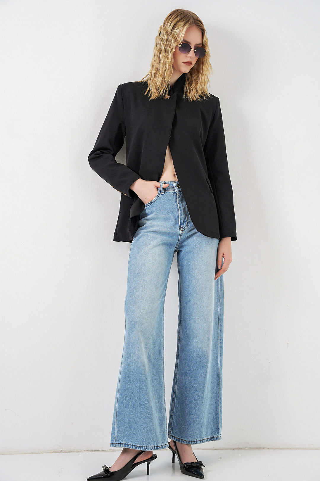 Bigdart Veste blazer oversize à bouton unique pour femme 0749 - Noir
