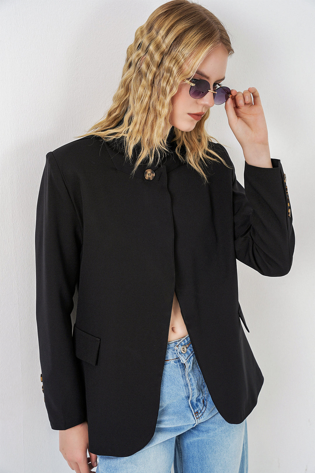 Bigdart Veste blazer oversize à bouton unique pour femme 0749 - Noir