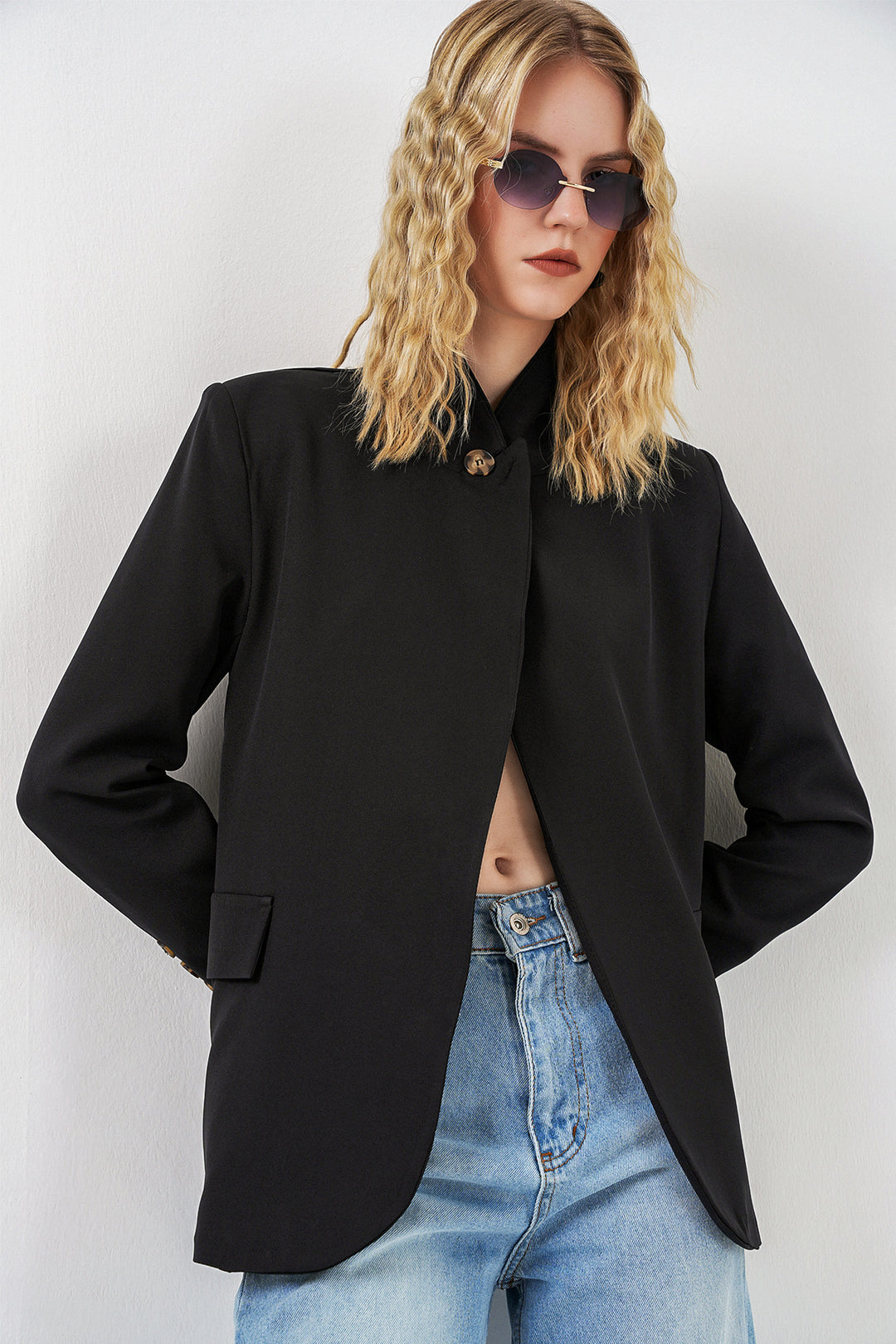 Bigdart Veste blazer oversize à bouton unique pour femme 0749 - Noir