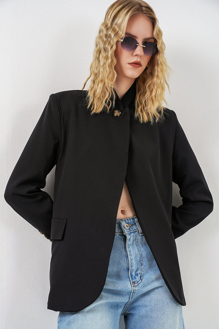 Bigdart Veste blazer oversize à bouton unique pour femme 0749 - Noir