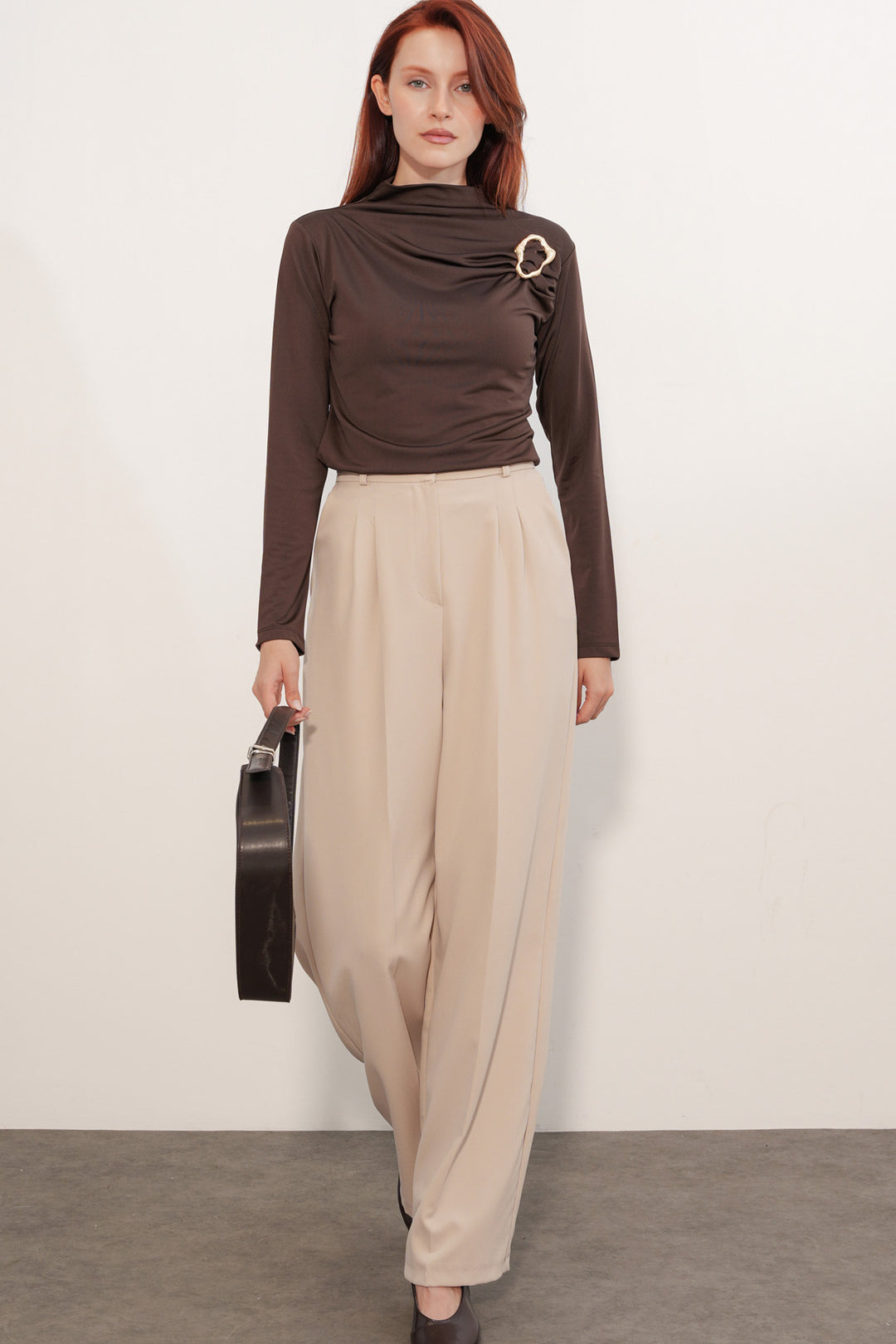 Bigdart Blouse à manches longues avec détails de pince pour femme 40046 - Marron