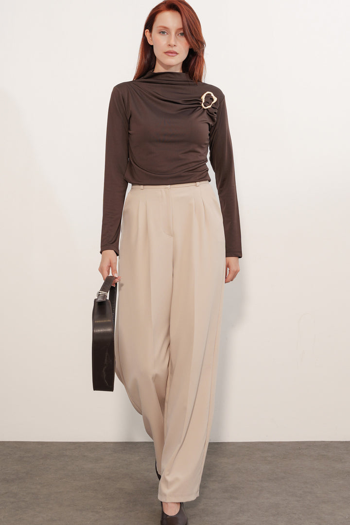 Bigdart Blouse à manches longues avec détails de pince pour femme 40046 - Marron