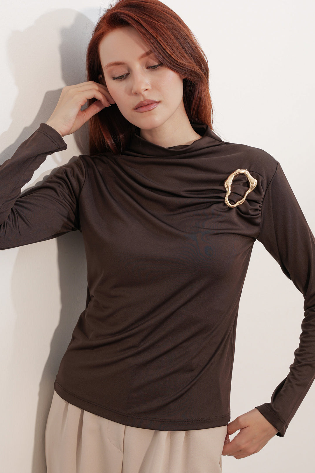 Bigdart Blouse à manches longues avec détails de pince pour femme 40046 - Marron