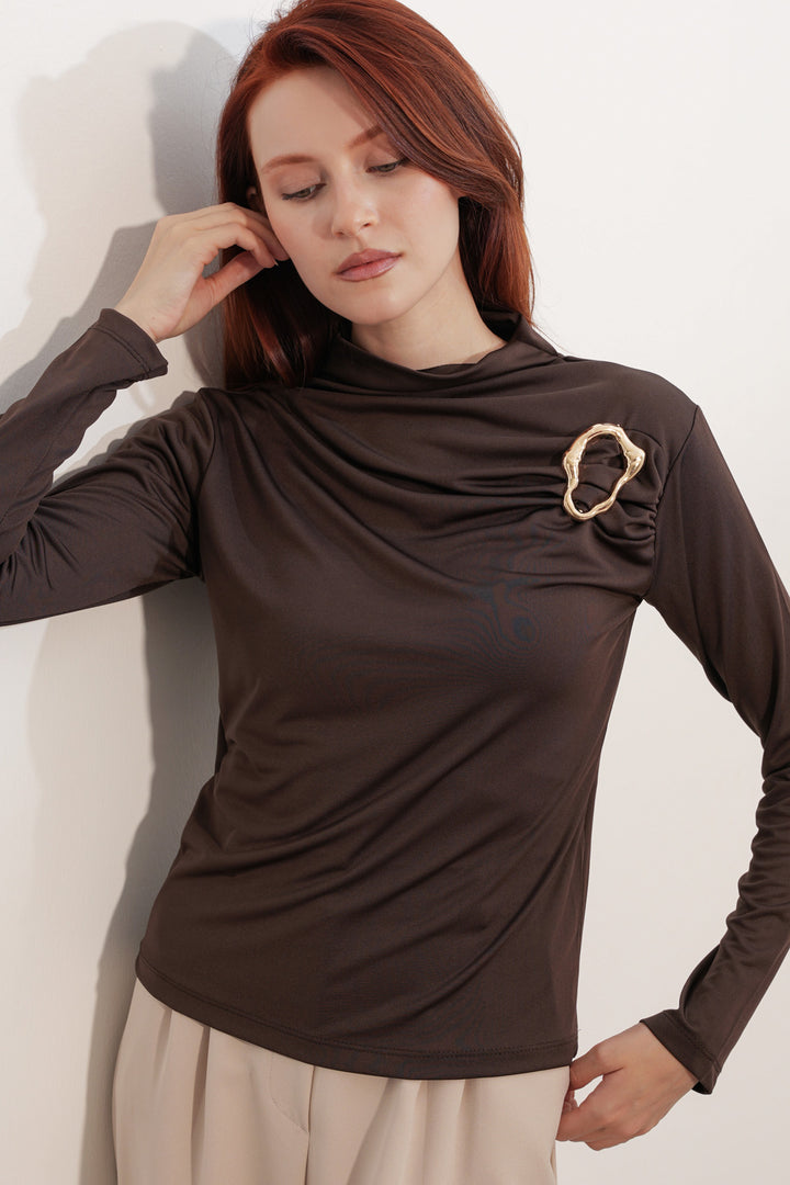 Bigdart Blouse à manches longues avec détails de pince pour femme 40046 - Marron