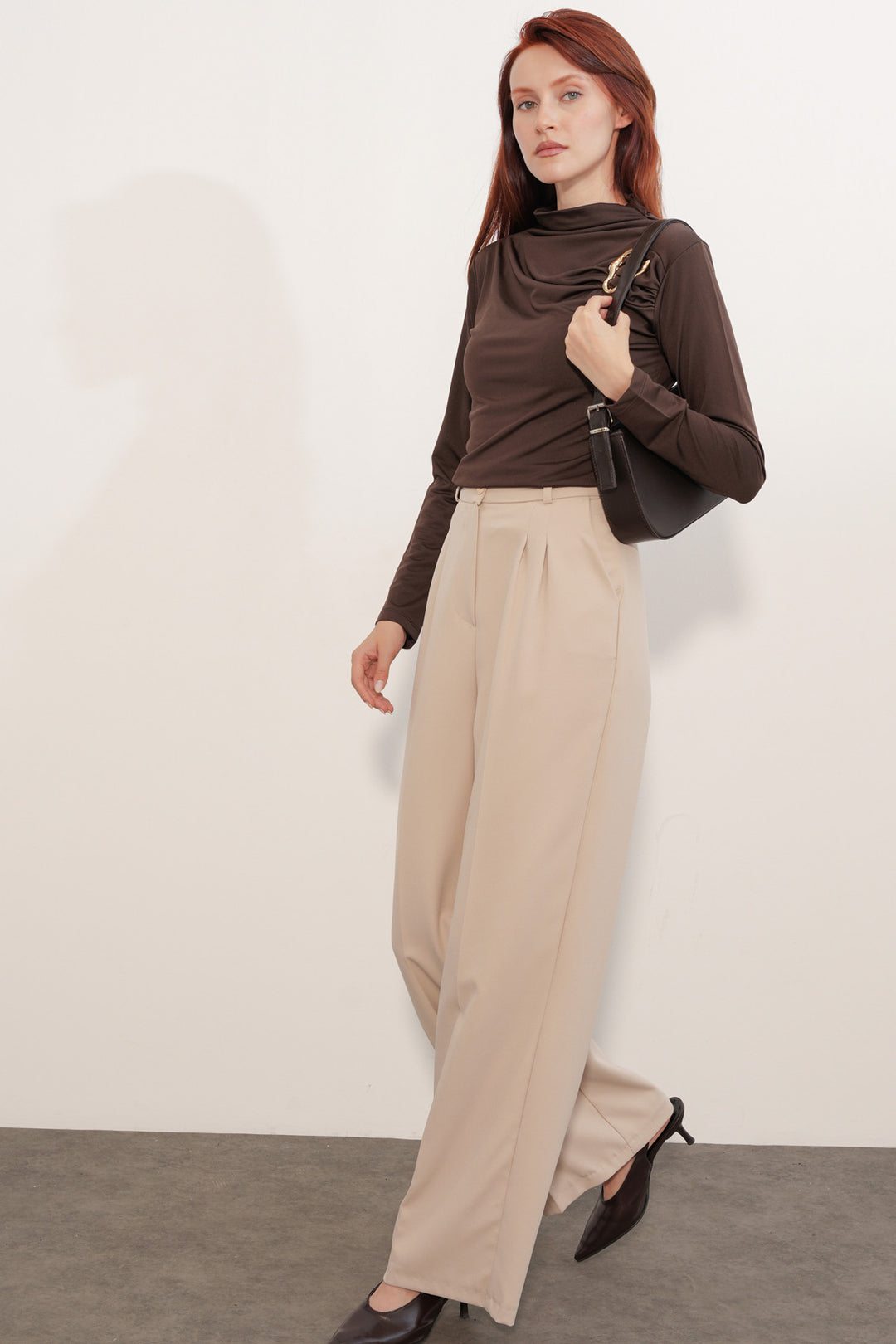Bigdart Blouse à manches longues avec détails de pince pour femme 40046 - Marron