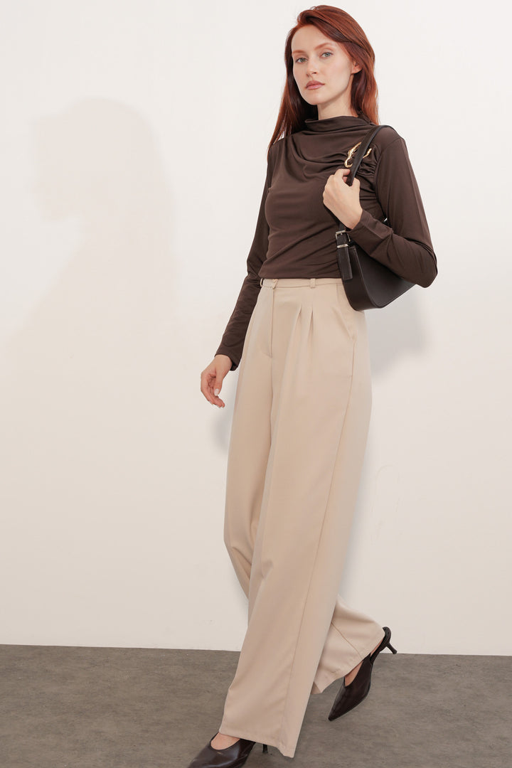 Bigdart Blouse à manches longues avec détails de pince pour femme 40046 - Marron