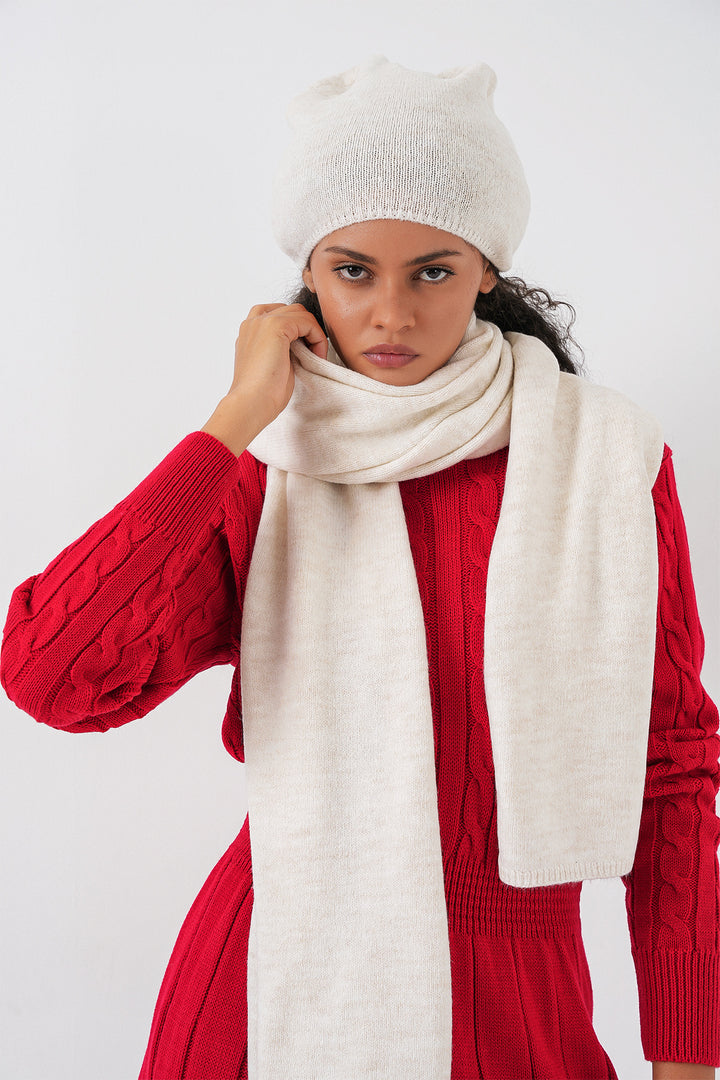 Bigdart Écharpe et bonnet en tricot pour femme 15939 - Écru
