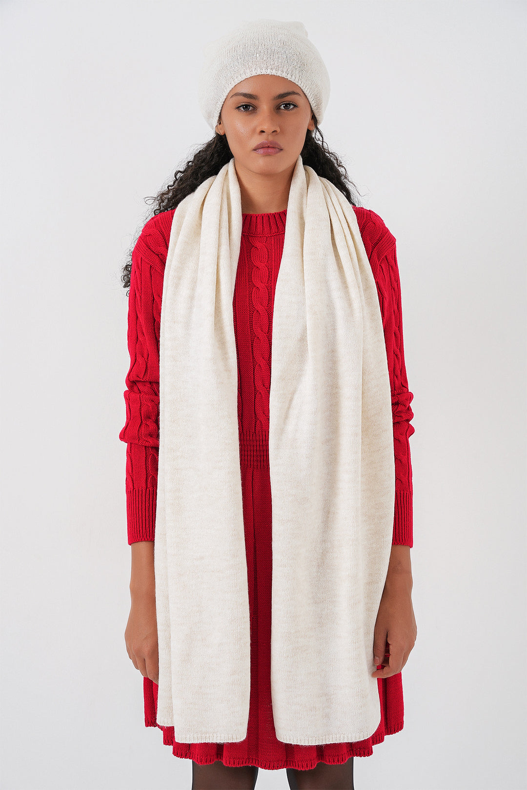 Bigdart Écharpe et bonnet en tricot pour femme 15939 - Écru
