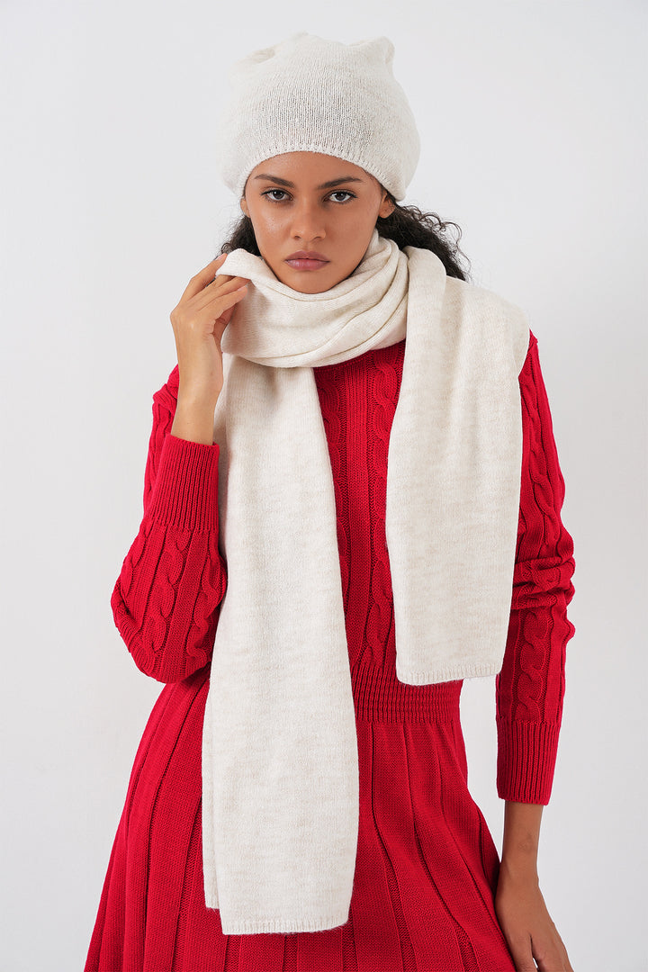 Bigdart Écharpe et bonnet en tricot pour femme 15939 - Écru