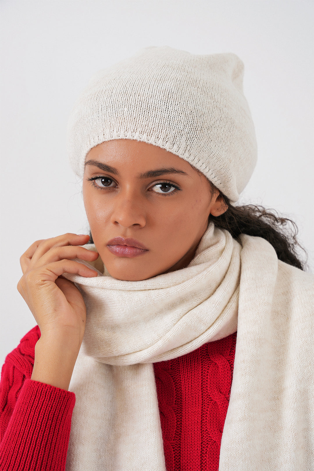 Bigdart Écharpe et bonnet en tricot pour femme 15939 - Écru