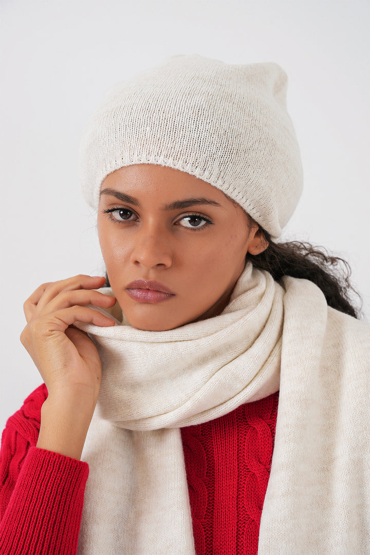 Bigdart Écharpe et bonnet en tricot pour femme 15939 - Écru