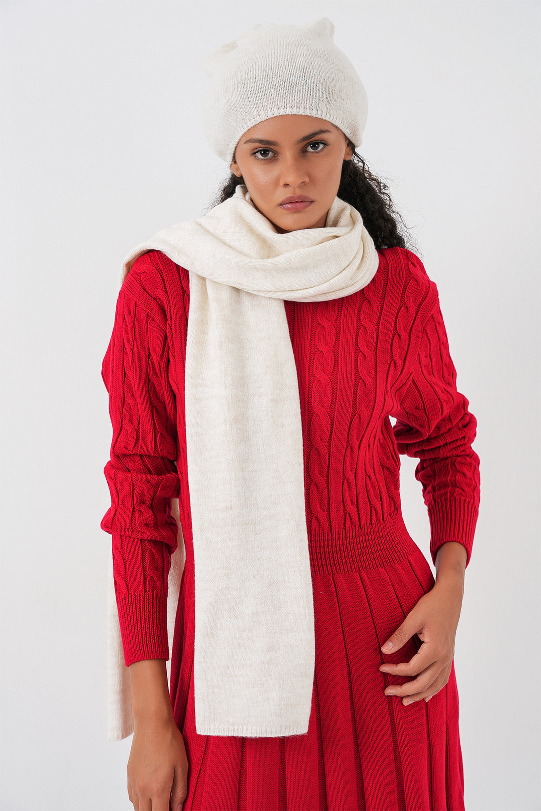 Bigdart Écharpe et bonnet en tricot pour femme 15939 - Écru
