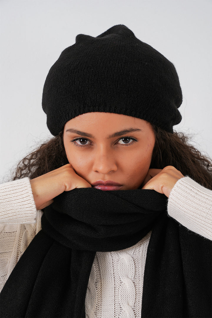 Bigdart Écharpe et bonnet en tricot pour femme 15939 - Noir