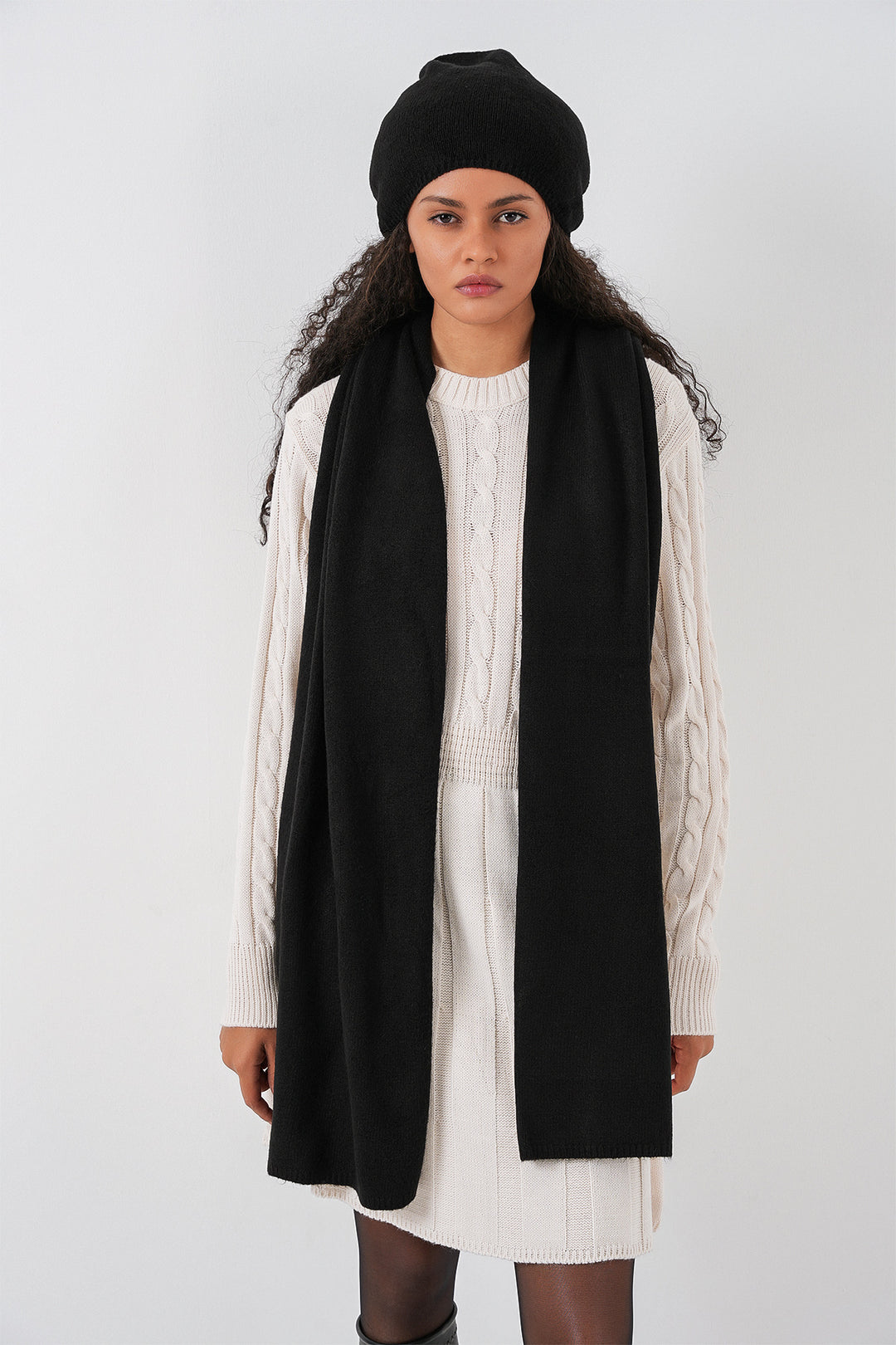 Bigdart Écharpe et bonnet en tricot pour femme 15939 - Noir