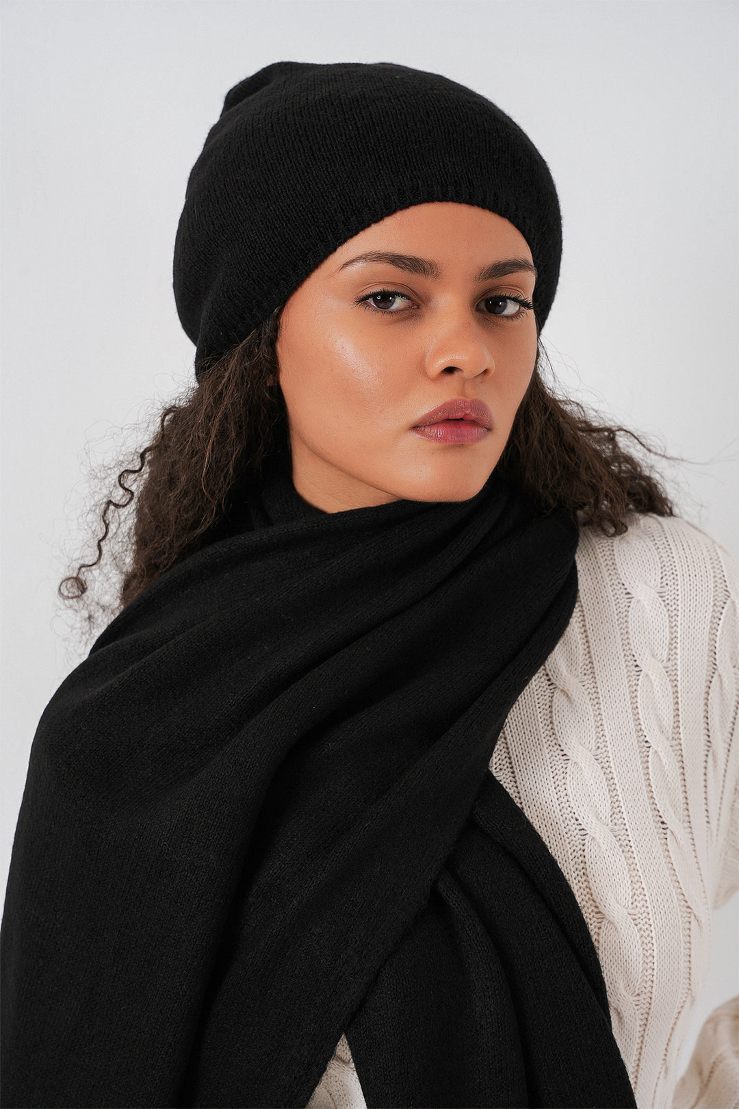 Bigdart Écharpe et bonnet en tricot pour femme 15939 - Noir