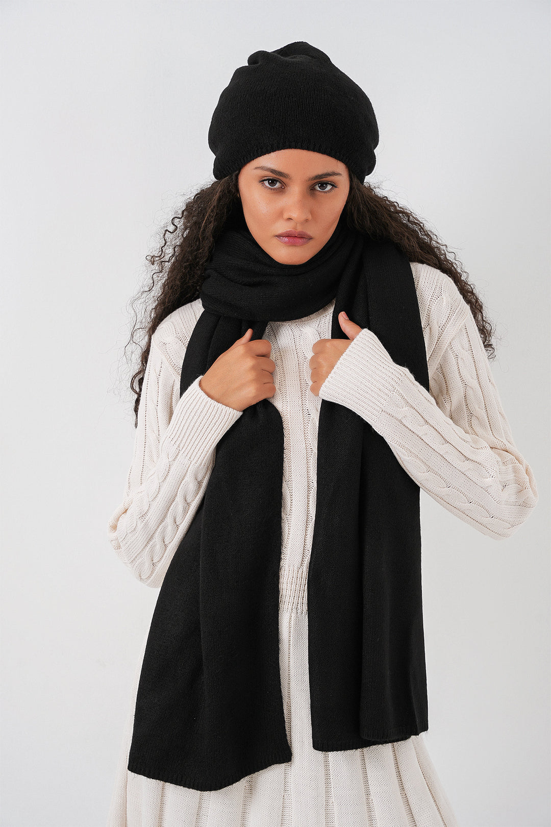 Bigdart Écharpe et bonnet en tricot pour femme 15939 - Noir