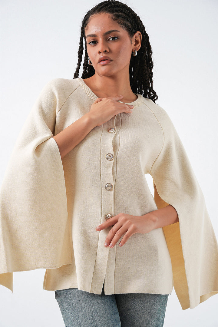 Bigdart Gilet poncho en tricot pour femme 15965 - Écru