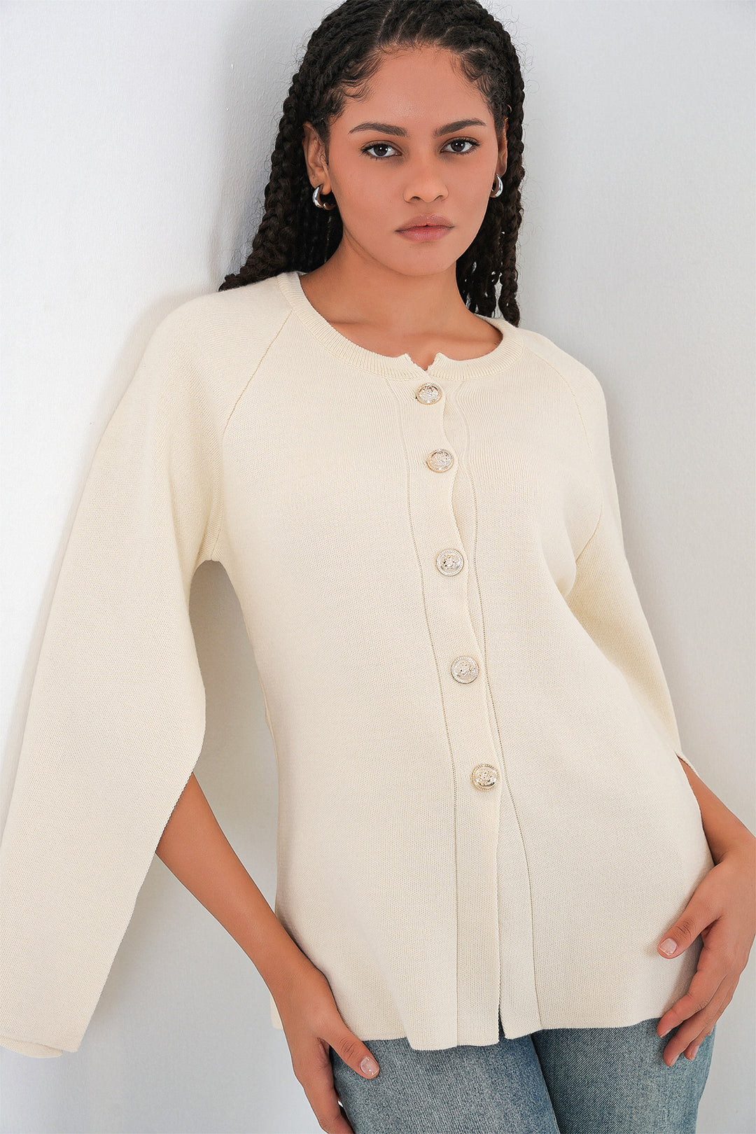 Bigdart Gilet poncho en tricot pour femme 15965 - Écru