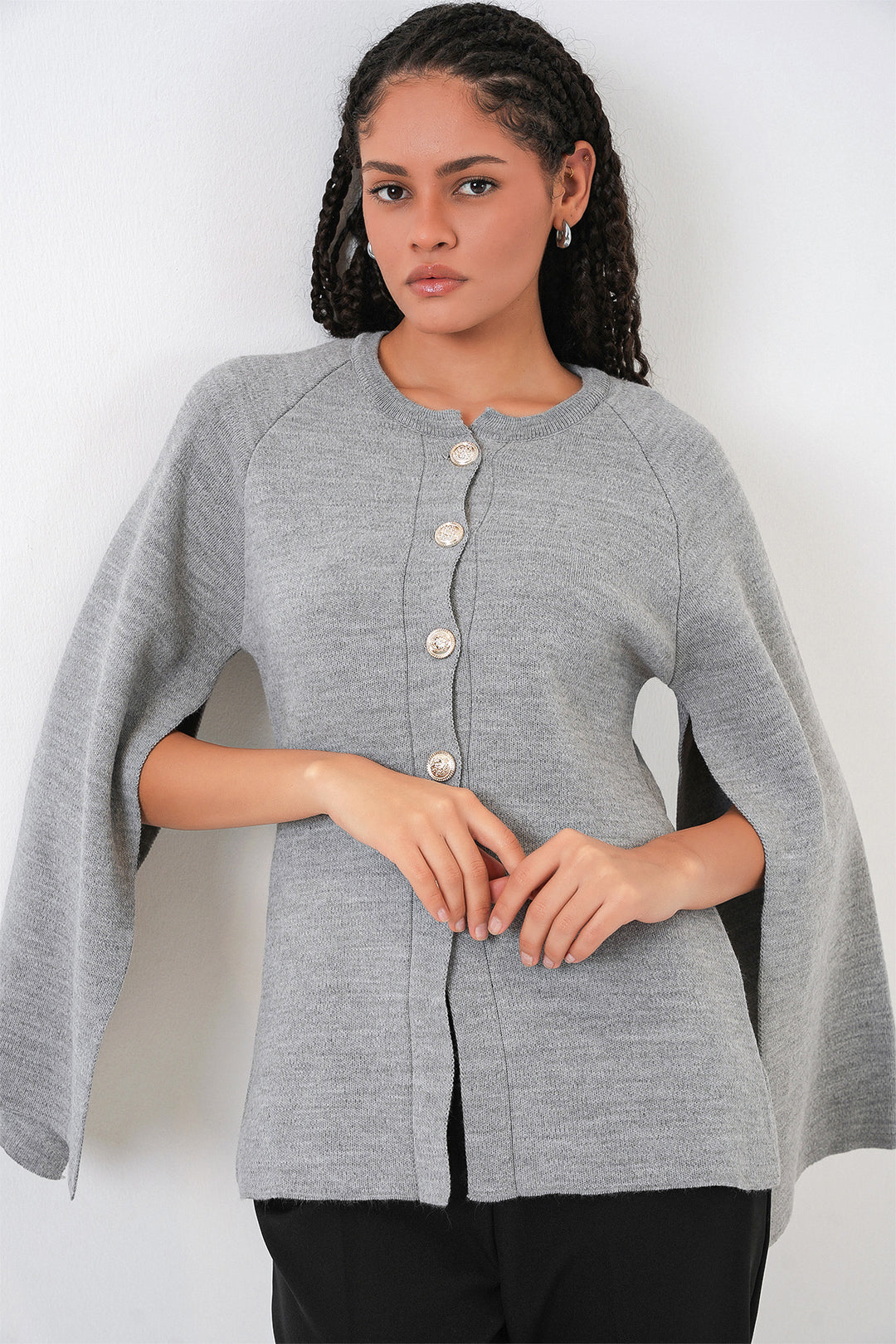 Bigdart Gilet poncho en tricot pour femme 15965 - Gris
