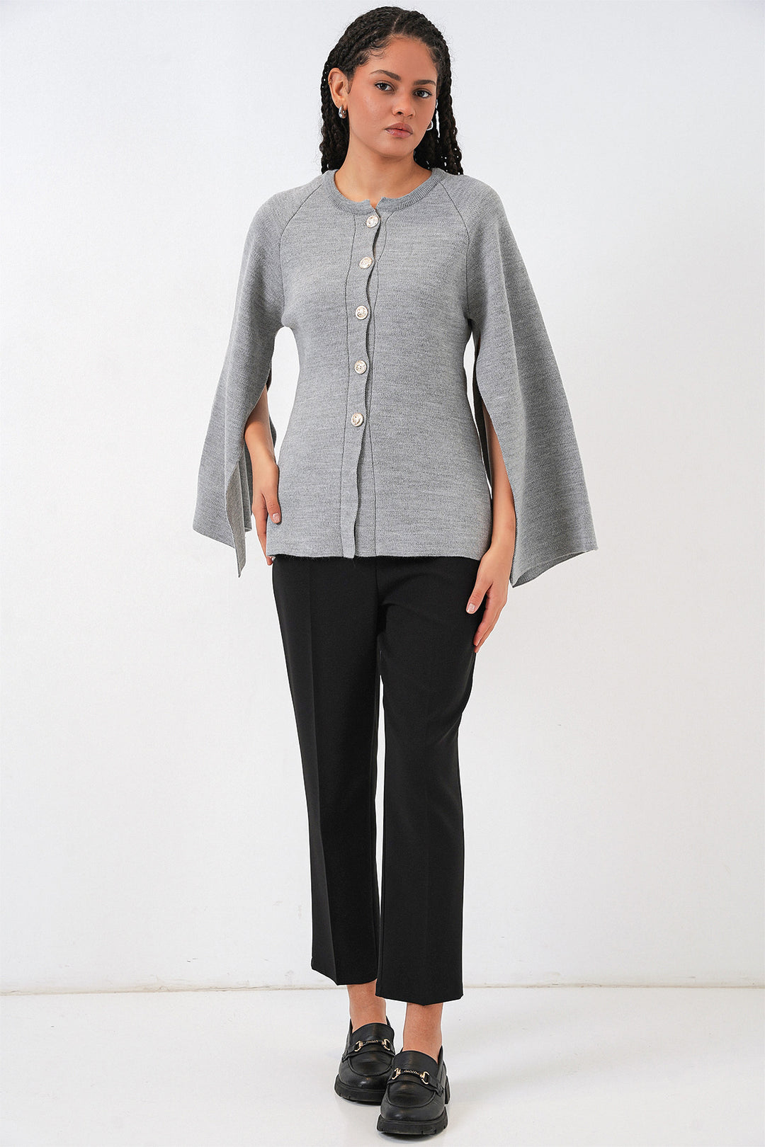 Bigdart Gilet poncho en tricot pour femme 15965 - Gris