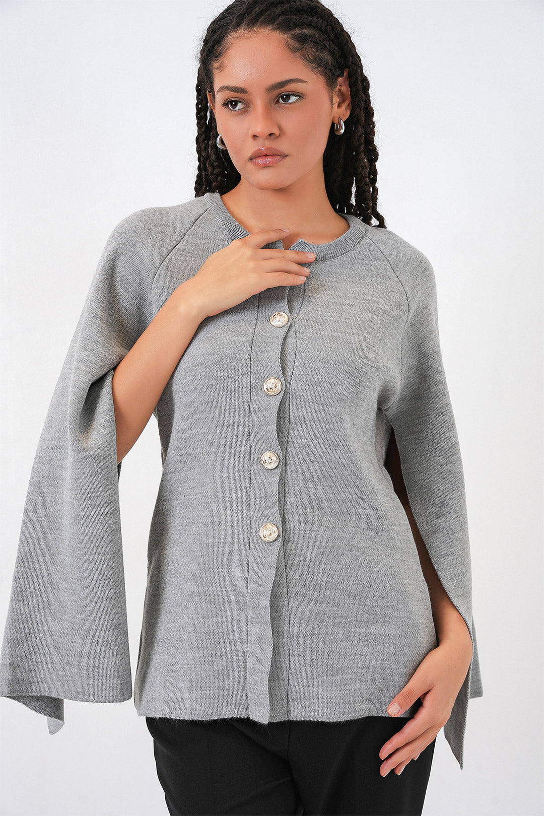 Bigdart Gilet poncho en tricot pour femme 15965 - Gris