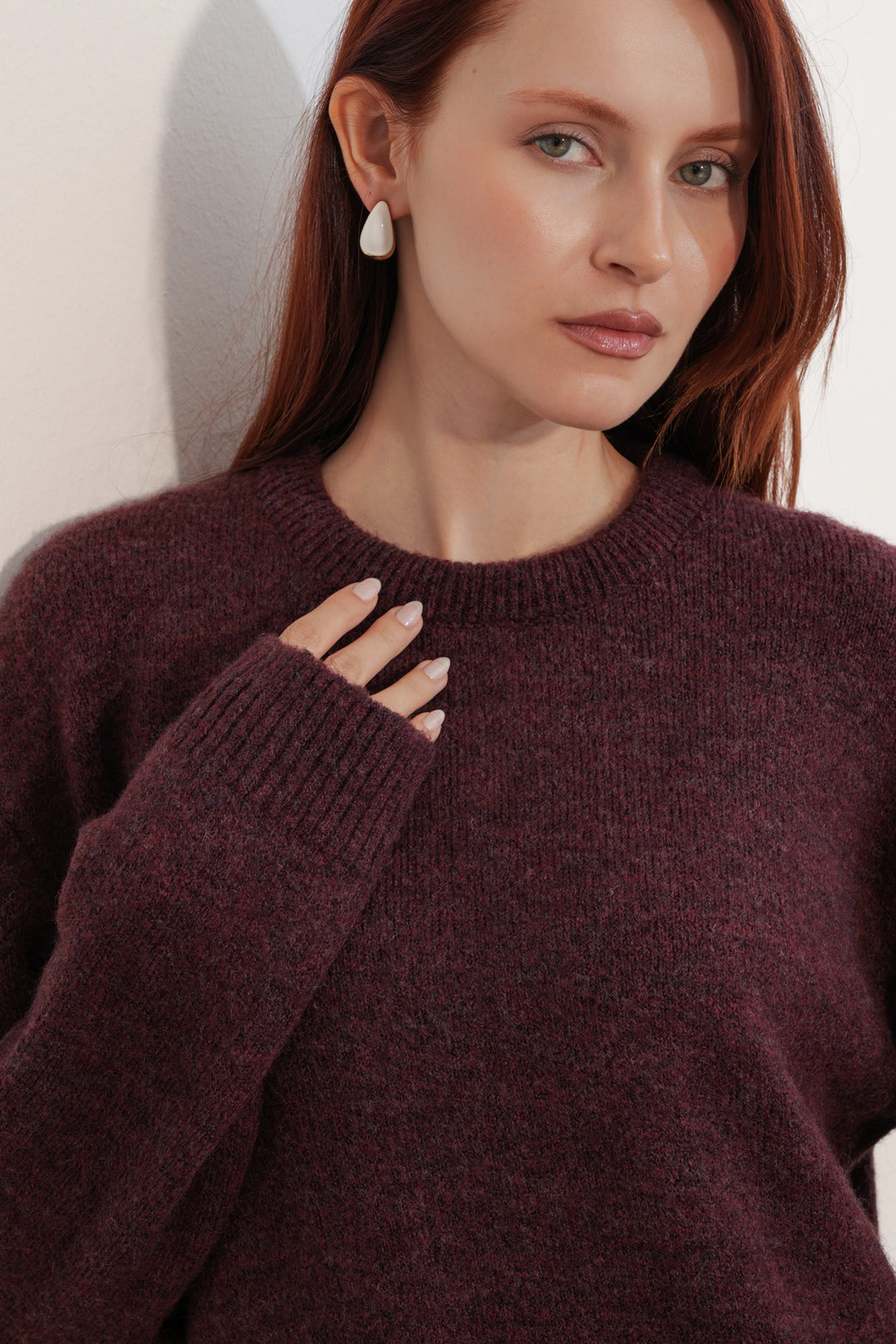 Bigdart Pull en tricot oversize avec détail en tulle 15968 - Bordeaux