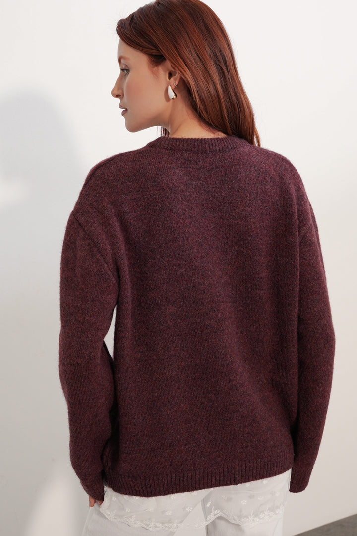 Bigdart Pull en tricot oversize avec détail en tulle 15968 - Bordeaux