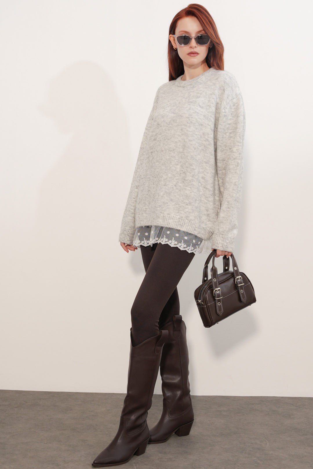 Bigdart Pull en tricot oversize avec détail en tulle 15968 - Écru