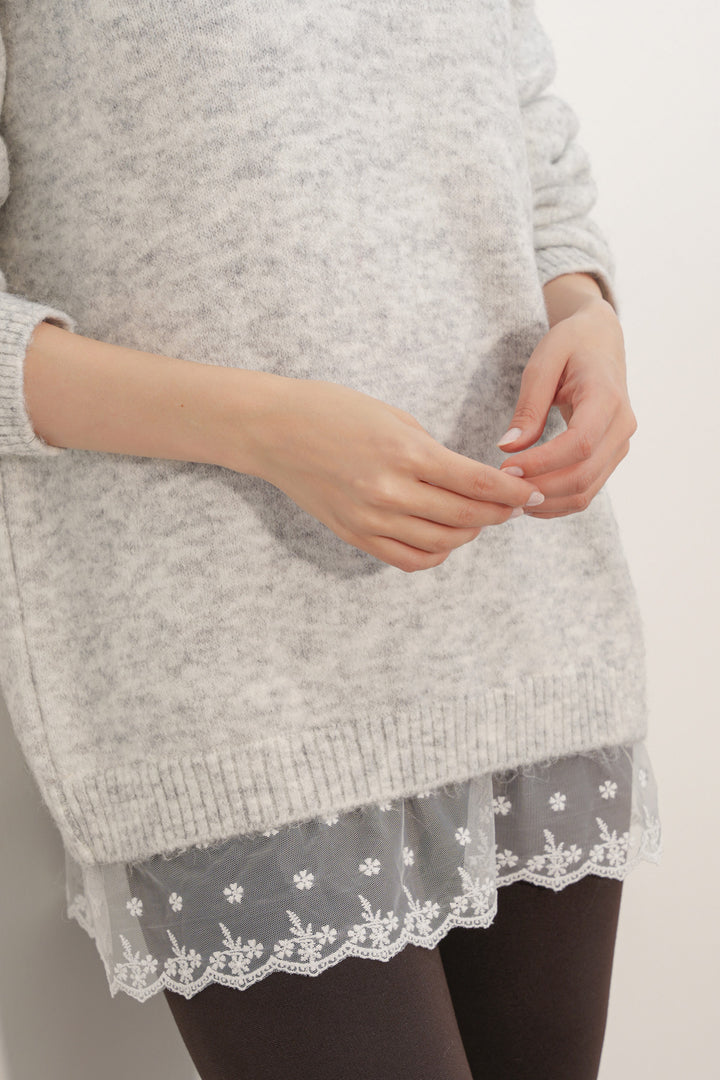 Bigdart Pull en tricot oversize avec détail en tulle 15968 - Écru