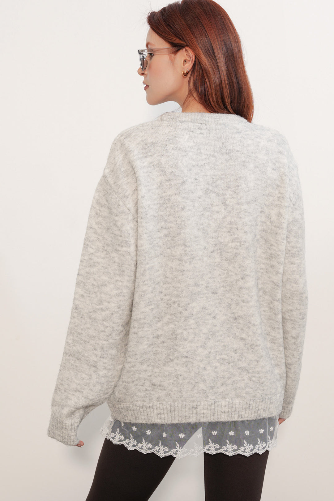 Bigdart Pull en tricot oversize avec détail en tulle 15968 - Écru