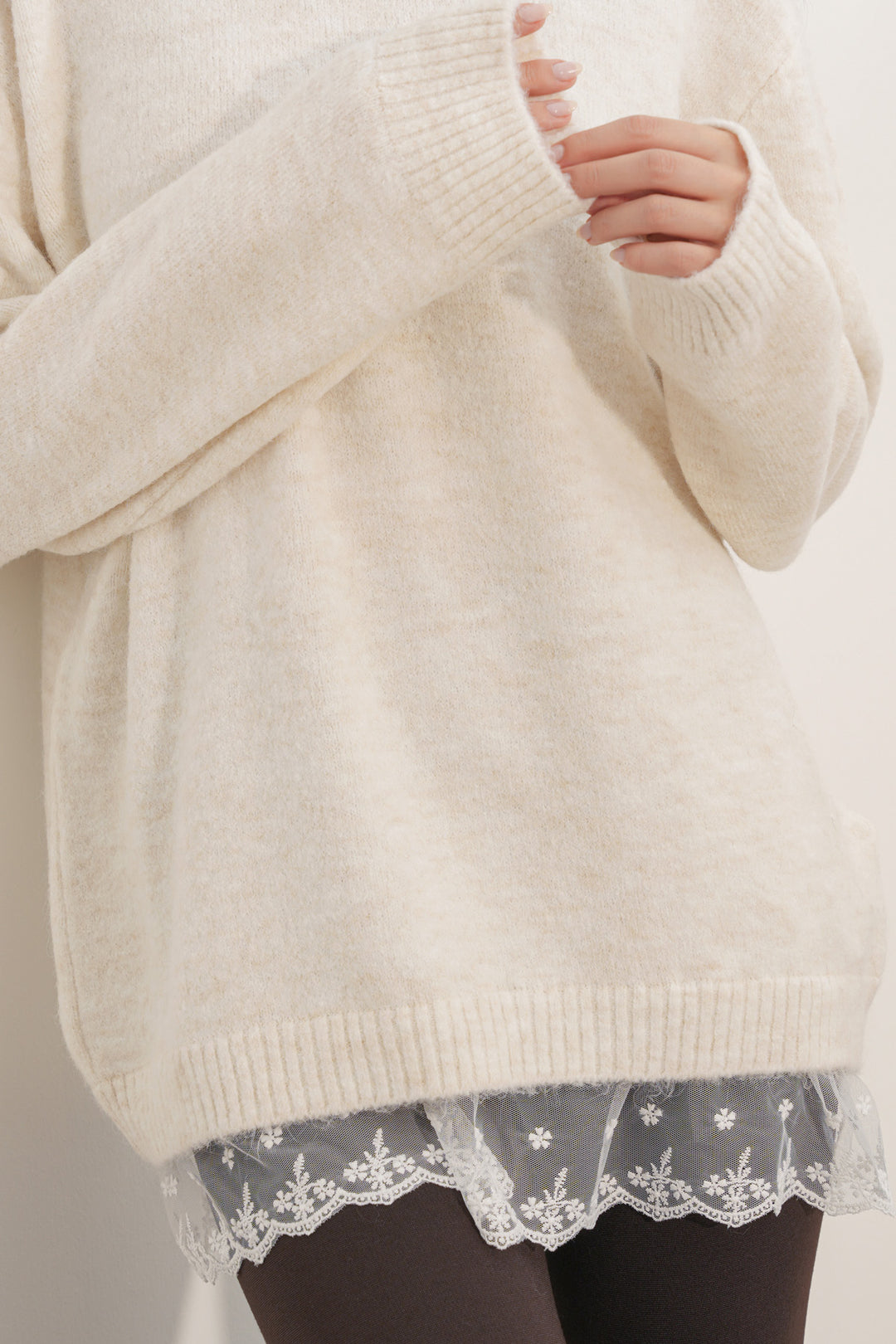 Bigdart Pull en tricot oversize avec détail en tulle 15968 - Crème