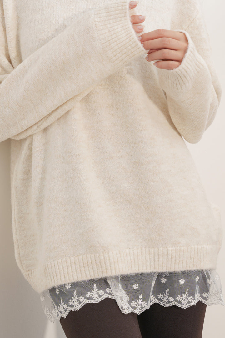 Bigdart Pull en tricot oversize avec détail en tulle 15968 - Crème