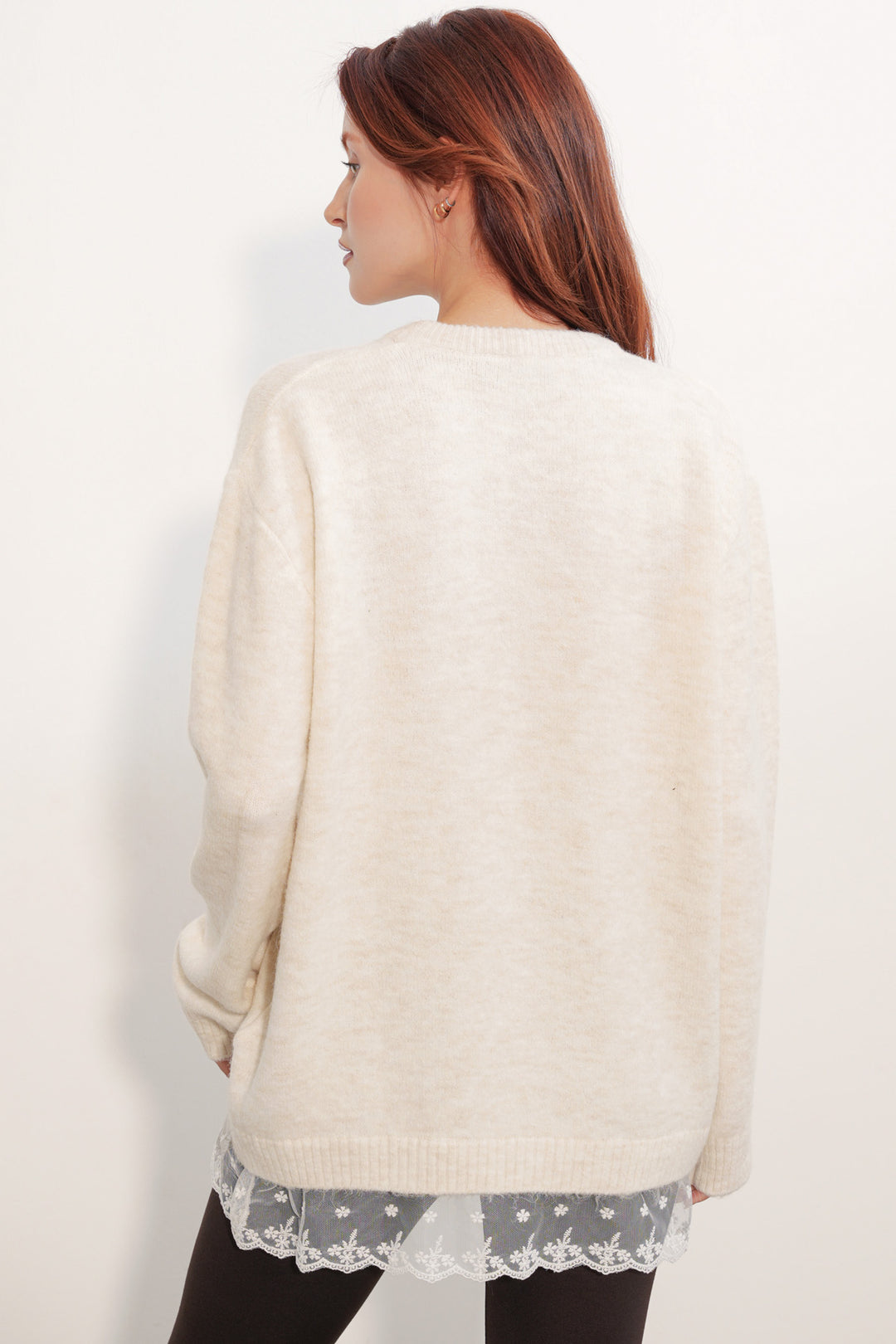 Bigdart Pull en tricot oversize avec détail en tulle 15968 - Crème