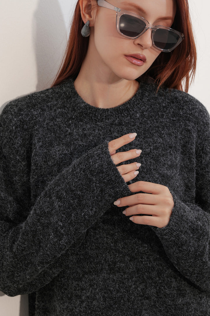 Bigdart Pull en tricot oversize avec détail en tulle 15968 - Noir