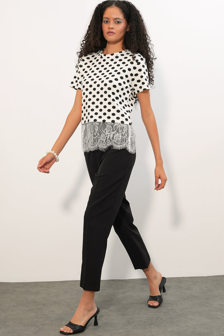 Bigdart Blouse à pois avec détails en tulle pour femme 40018 - Blanc