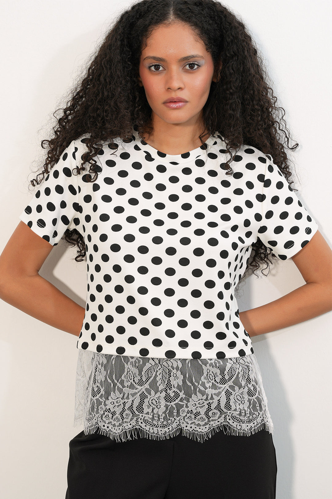 Bigdart Blouse à pois avec détails en tulle pour femme 40018 - Blanc